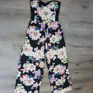 Womens Band Of Gypsies Strapless Floral Wide Leg Jumpsuit Size L